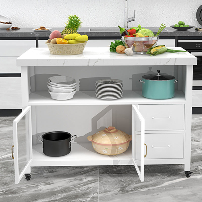 Faux Marble Rectangle Kitchen Cart with Metal Base and Wheels