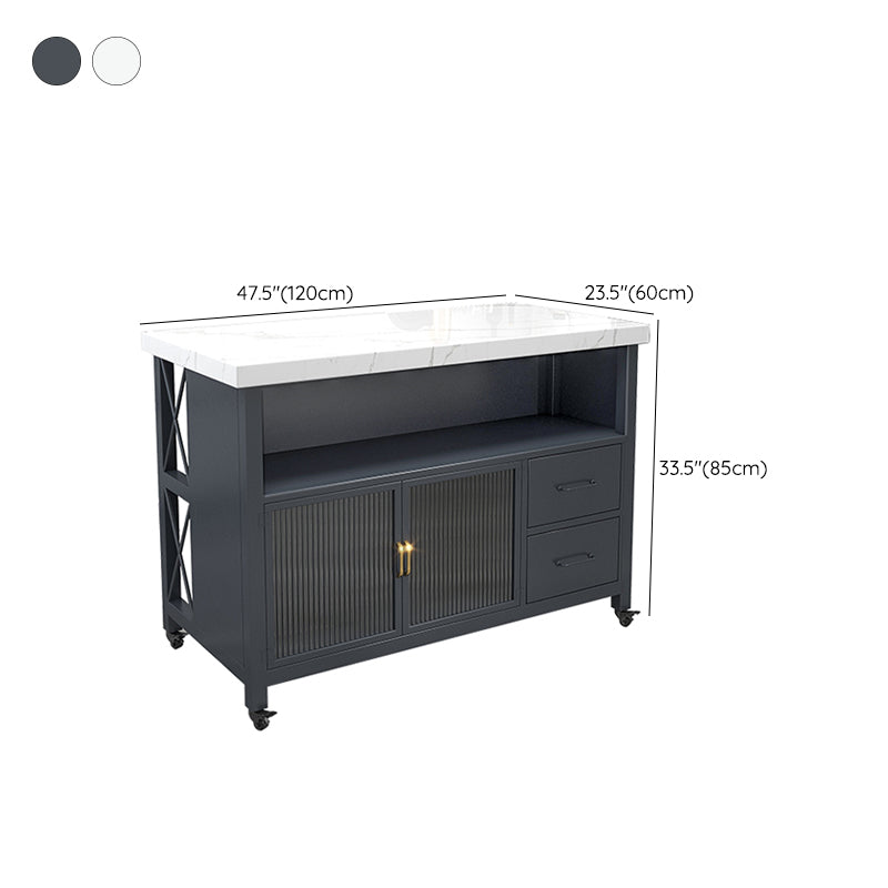 Faux Marble Rectangle Kitchen Cart with Metal Base and Wheels