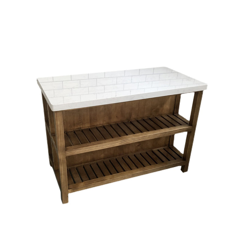 Pine Wood Rectangular Kitchen Island Table with Open Storage