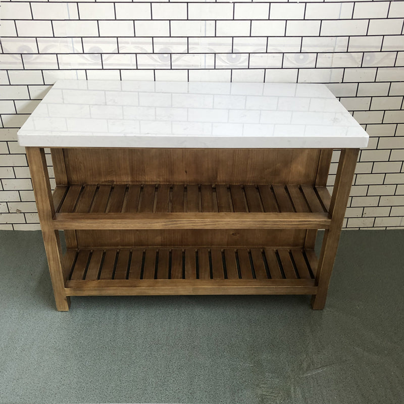 Pine Wood Rectangular Kitchen Island Table with Open Storage