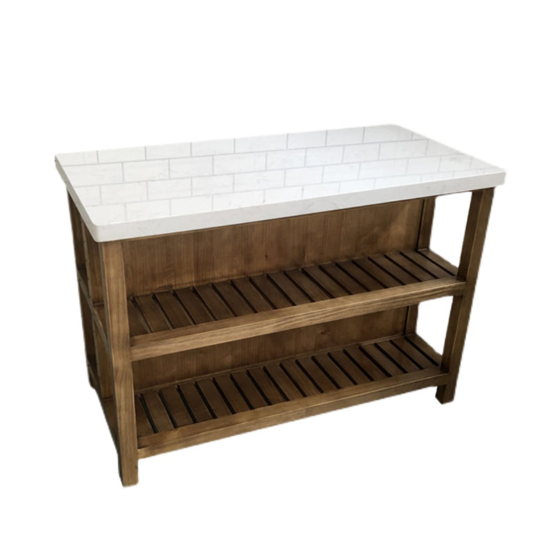Pine Wood Rectangular Kitchen Island Table with Open Storage