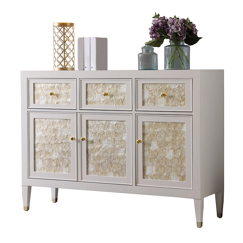 White Engineered Wood Buffet Stand Gold Base Sideboard Cabinet with Storage