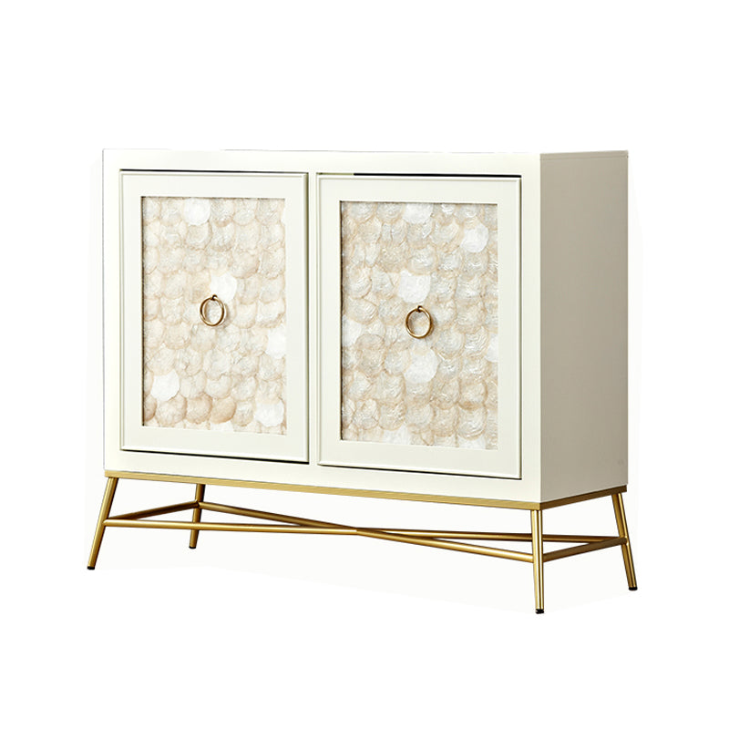 White Engineered Wood Buffet Stand Gold Base Sideboard Cabinet with Storage