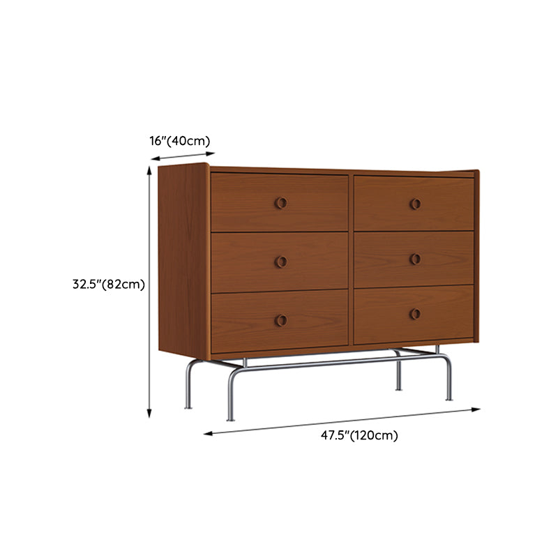 Contemporary Brown Buffet Sideboard Solid Wood Sideboard Cabinet with Drawers and Storage
