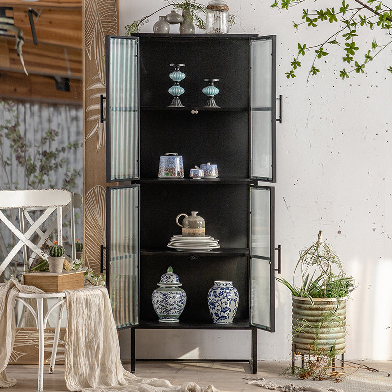 Modern Curio Cabinet Glass Doors Metal Buffet Cabinet for Dining Room