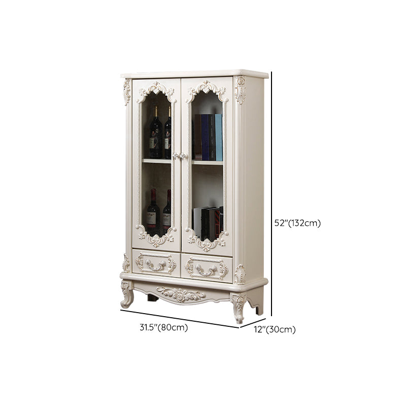 Traditional Display Stand Glass Doors Pine Storage Cabinet for Dining Room