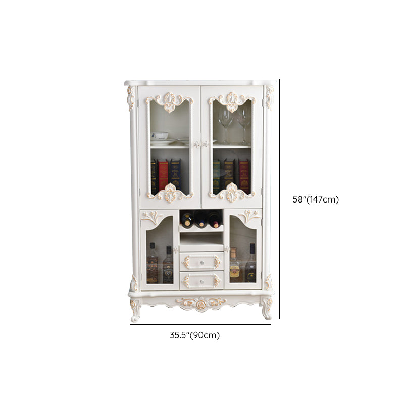 Traditional Display Stand Glass Doors Pine Storage Cabinet for Dining Room