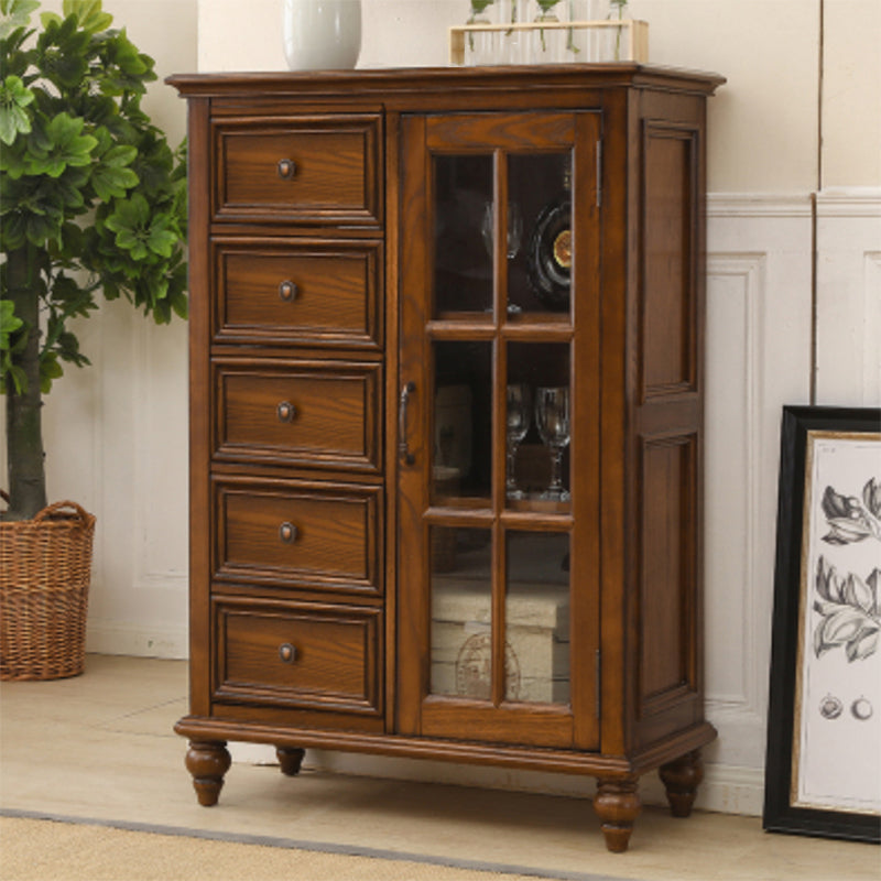 Traditional Display Stand Ash Glass Doors Storage Cabinet for Dining R