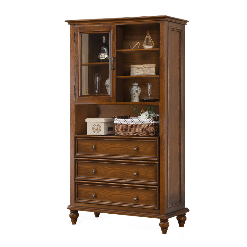 Traditional Display Stand Ash Glass Doors Storage Cabinet for Dining Room