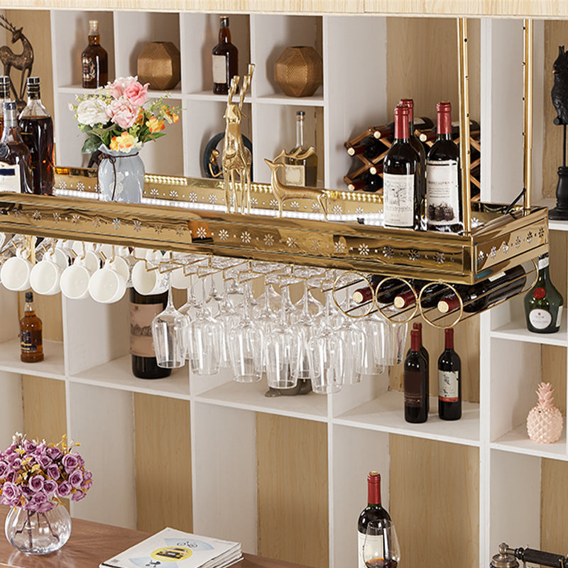 Luxury Style Metal Single Hanging Wine Holder Rack with Shelf