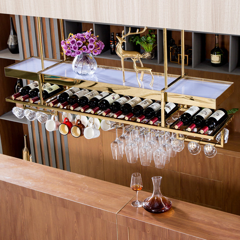 Glam Style Metal Hanging Wine Rack Kit in Gold, 59"L x 13.8"W x 14.6"H