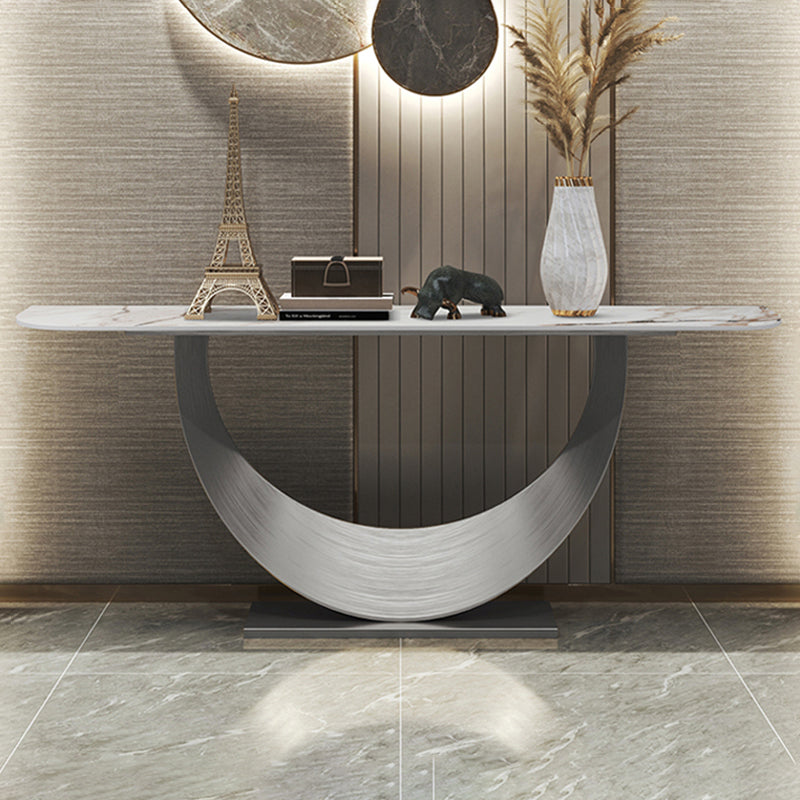 Half Moon Contemporary Console Table in Grey/Gold Stone Console Sofa Table