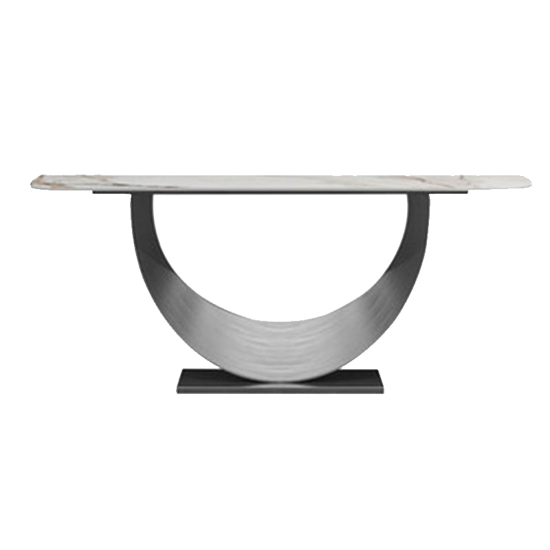 Half Moon Contemporary Console Table in Grey/Gold Stone Console Sofa Table