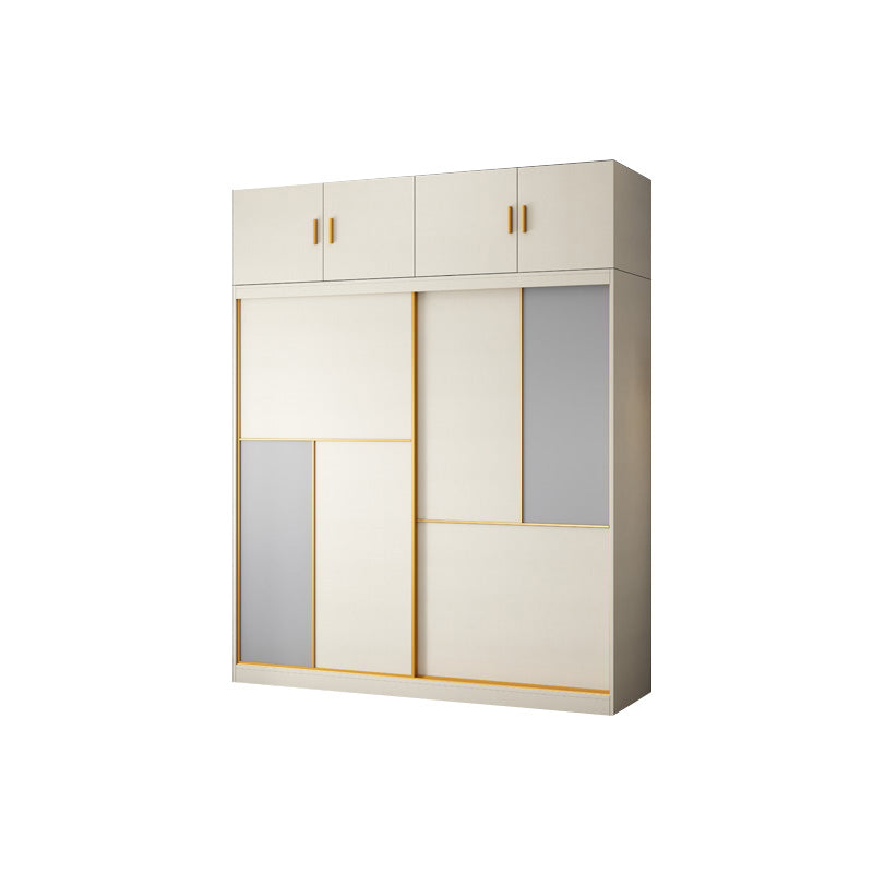 Bedroom Sliding Doors Storage Cabinet Coastal Style Wooden Wardrobe