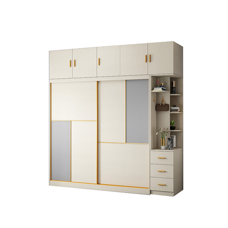 Bedroom Sliding Doors Storage Cabinet Coastal Style Wooden Wardrobe