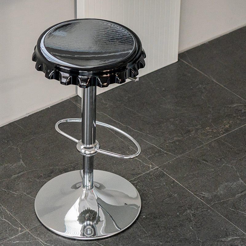 Contemporary Adjustable Backrest Counter High Stool with Metal Base