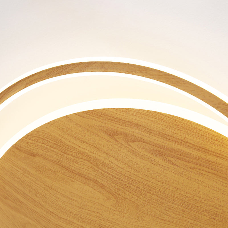 Modernism Round Flush Mount Ceiling Light Fixture in Wood Color for Bedroom