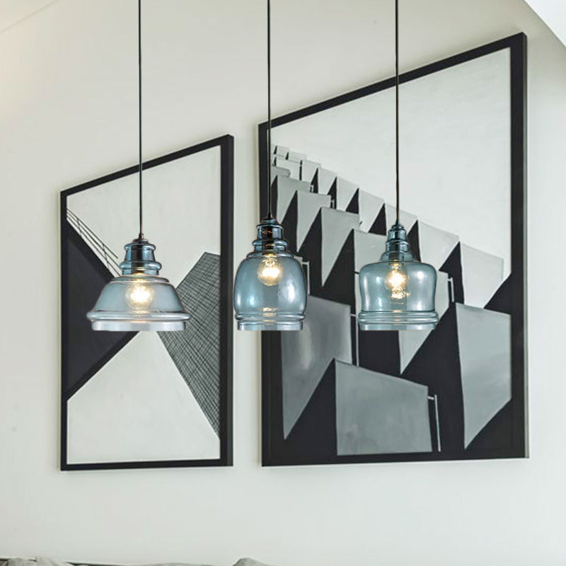 3 luci Multi pendente con diverso tonalità blu vetro moderno sala da pranzo lampada appesa in tettoia nera, rotonda/lineare