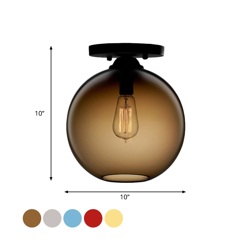 Globe Shade Semi Flush Dining Room Red/Brown/Blue Glass Industrial Style 1/2 Light Black Ceiling Lighting