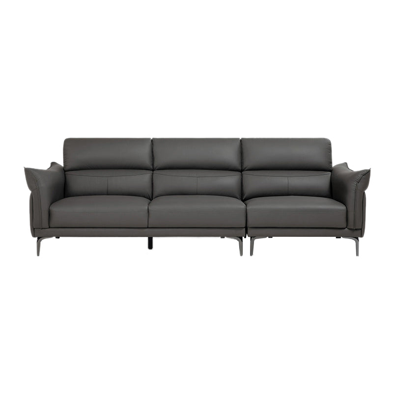 Modern Genuine Leather Sewn Pillow Back Flared Arm Sofa For Living Room