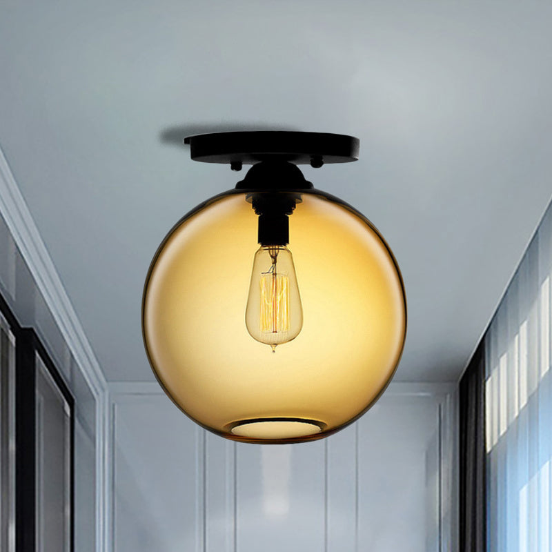 Globe Shade Semi Flush Dining Room Red/Brown/Blue Glass Industrial Style 1/2 Light Black Ceiling Lighting