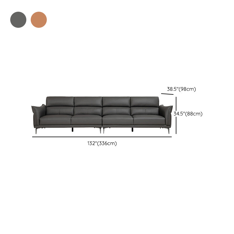Modern Genuine Leather Sewn Pillow Back Flared Arm Sofa For Living Room