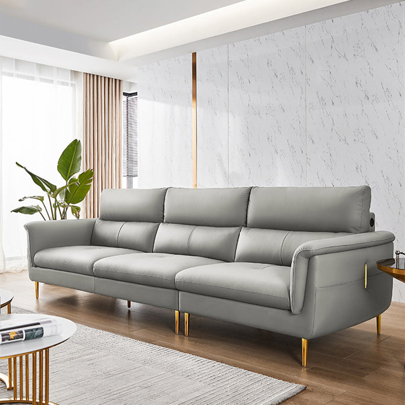 Contemporary Genuine Leather Sewn Pillow Back Sofa For Living Room