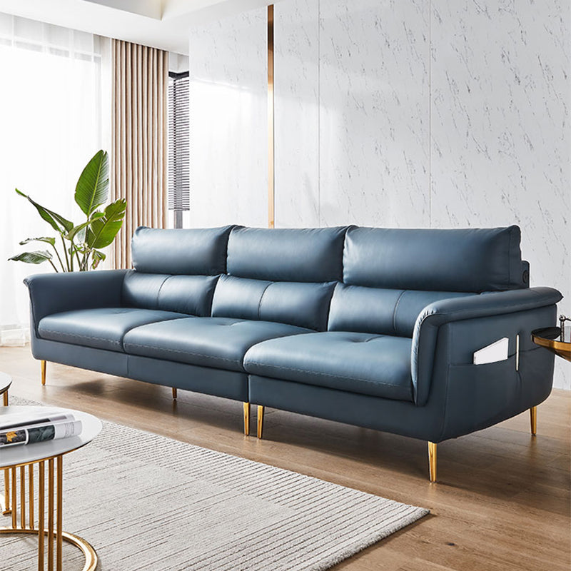 Contemporary Genuine Leather Sewn Pillow Back Sofa For Living Room