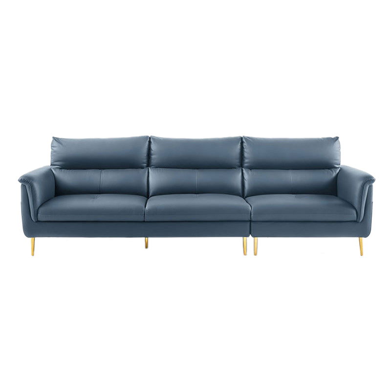 Contemporary Genuine Leather Sewn Pillow Back Sofa For Living Room