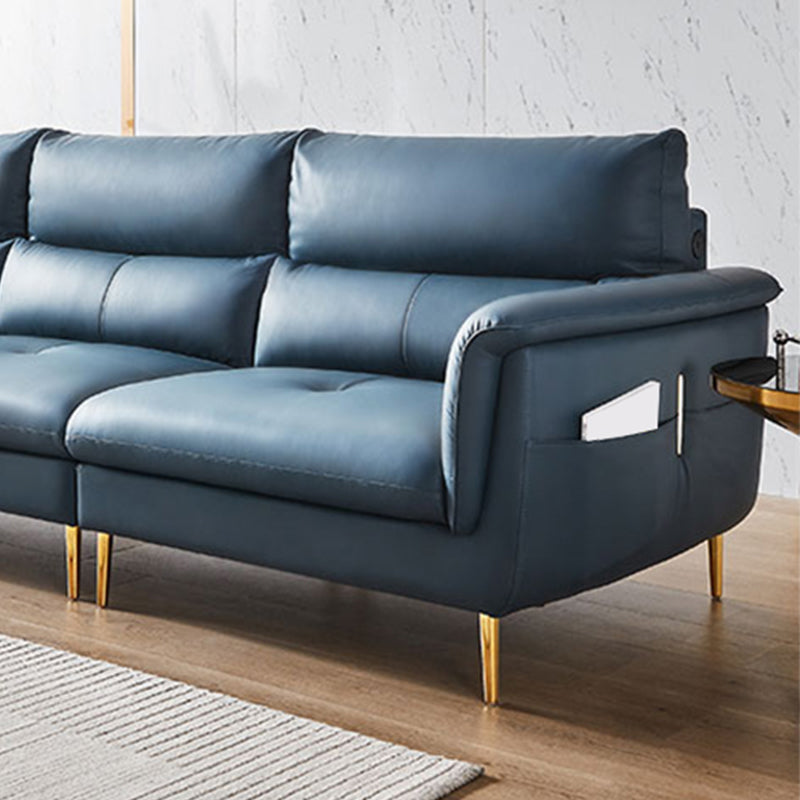 Contemporary Genuine Leather Sewn Pillow Back Sofa For Living Room