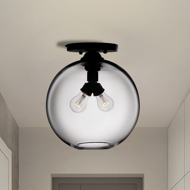 Globe Shade Semi Flush Dining Room Red/Brown/Blue Glass Industrial Style 1/2 Light Black Ceiling Lighting