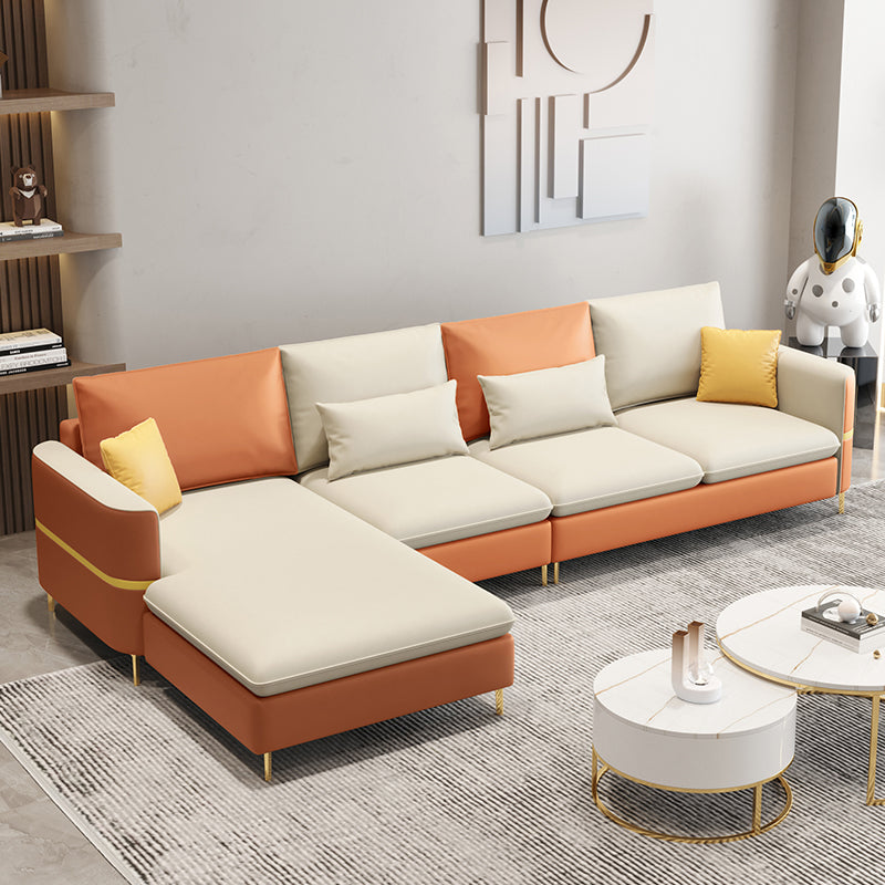 Contemporary Solid Color Faux Leather Square Arm Sofa For Living Room