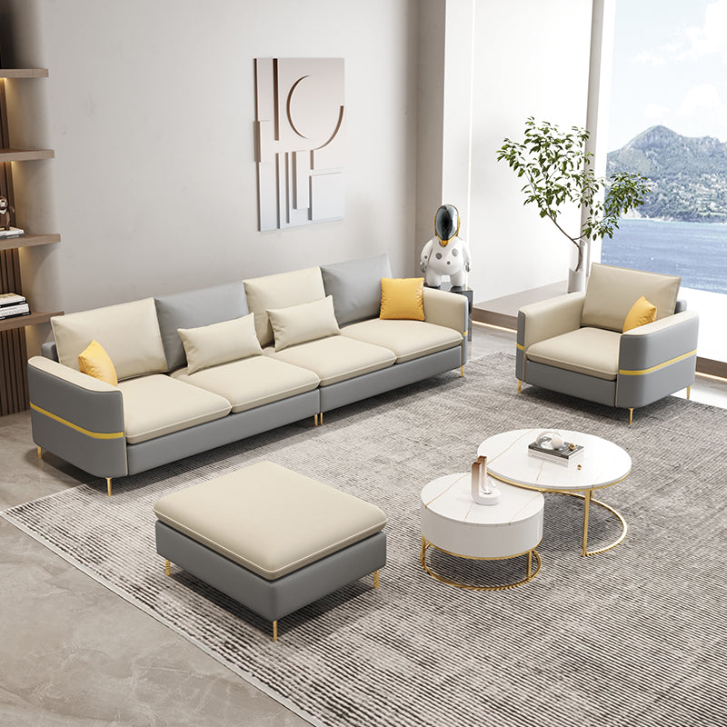 Contemporary Solid Color Faux Leather Square Arm Sofa For Living Room