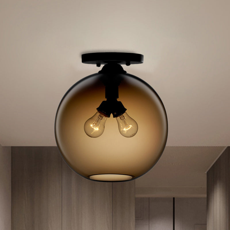 Globe Shade Semi Flush Dining Room Red/Brown/Blue Glass Industrial Style 1/2 Light Black Ceiling Lighting