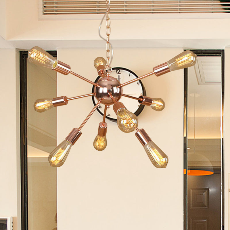 Copper/Chrome 9/12 Lights Chandelier Lamp Retro Stylish Metal Sputnik Ceiling Pendant Light over Table