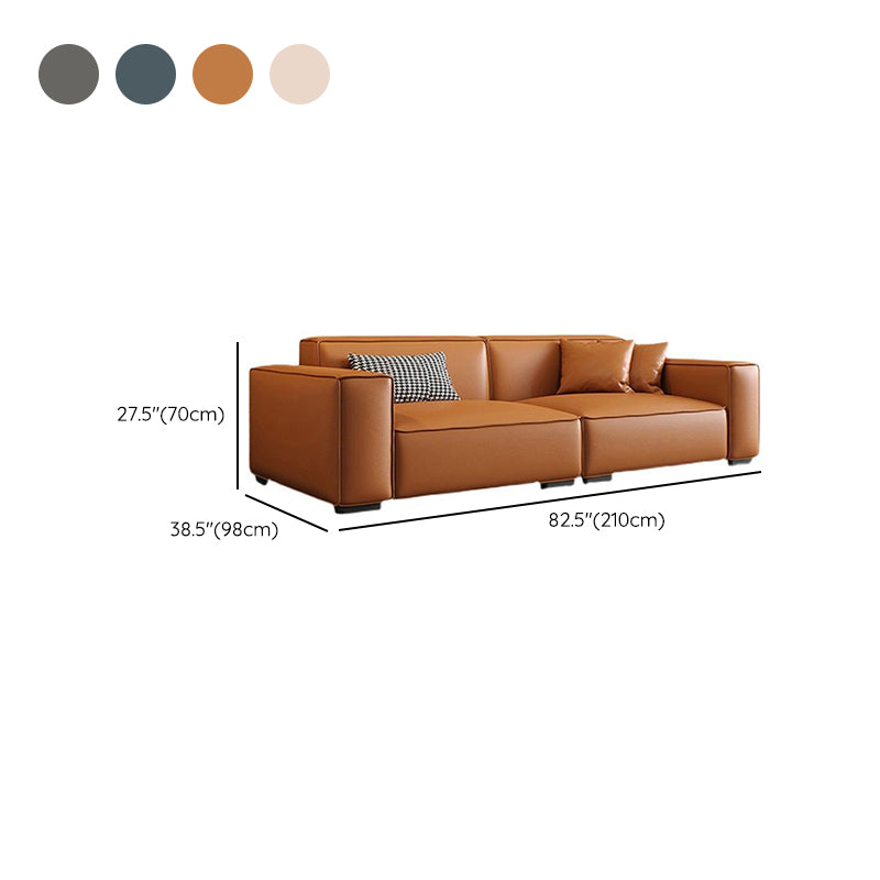 Contemporary Faux Leather Solid Color Square Arm Sofa For Living Room