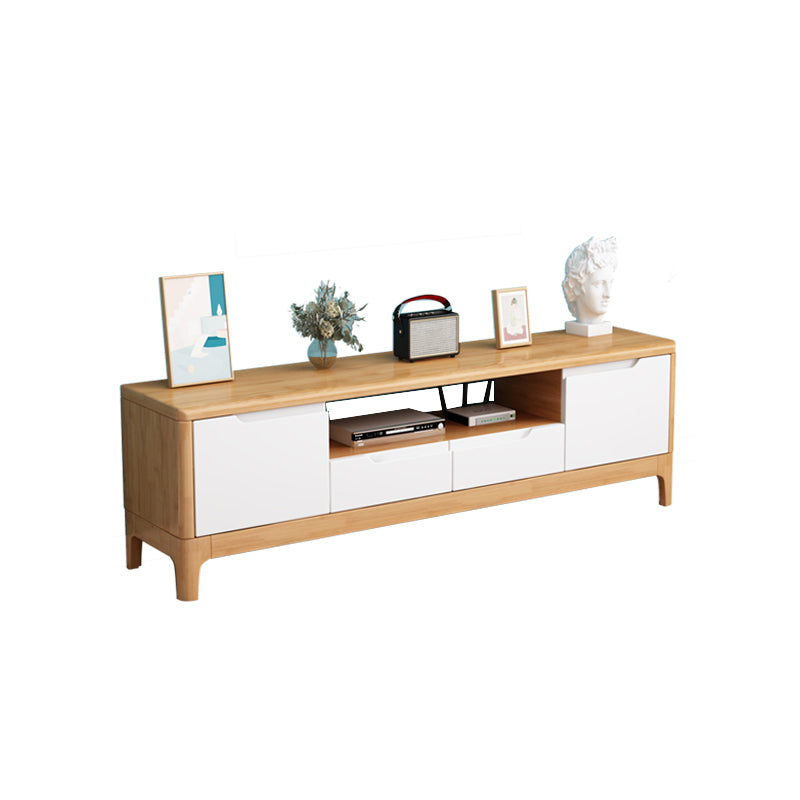 Open Storage TV Media Console Solid Wood TV Stand Console with Drawers