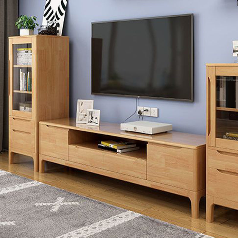 Open Storage TV Media Console Solid Wood TV Stand Console with Drawers
