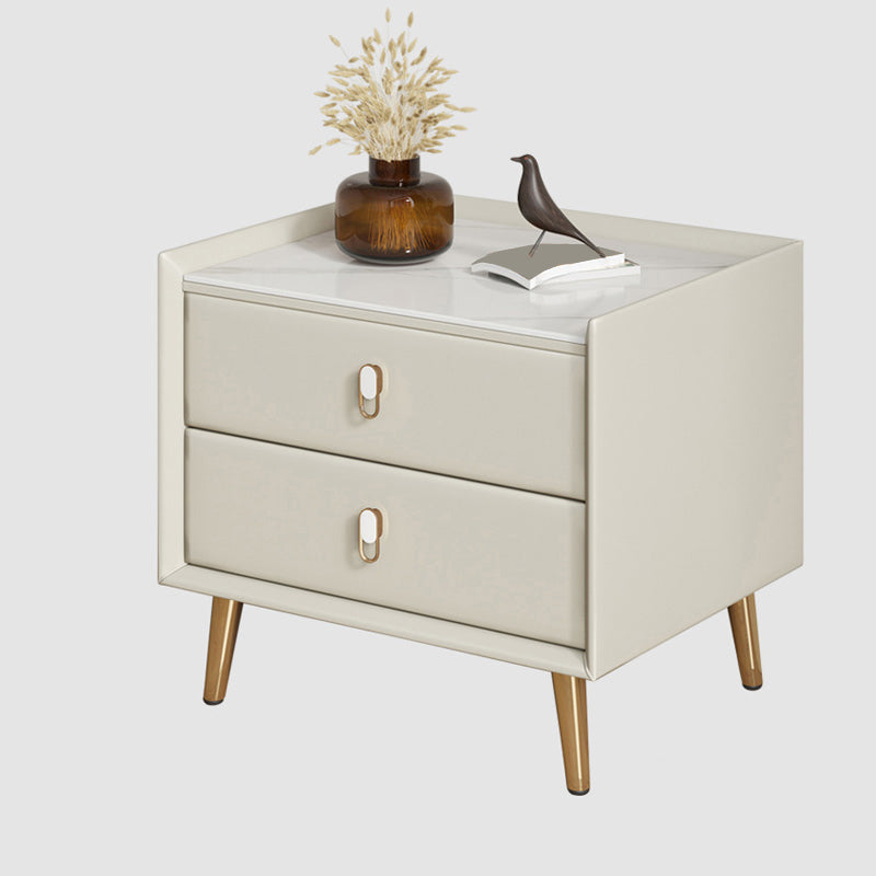 Stone Accent Table Nightstand Modern Nightstand with 2 Drawers
