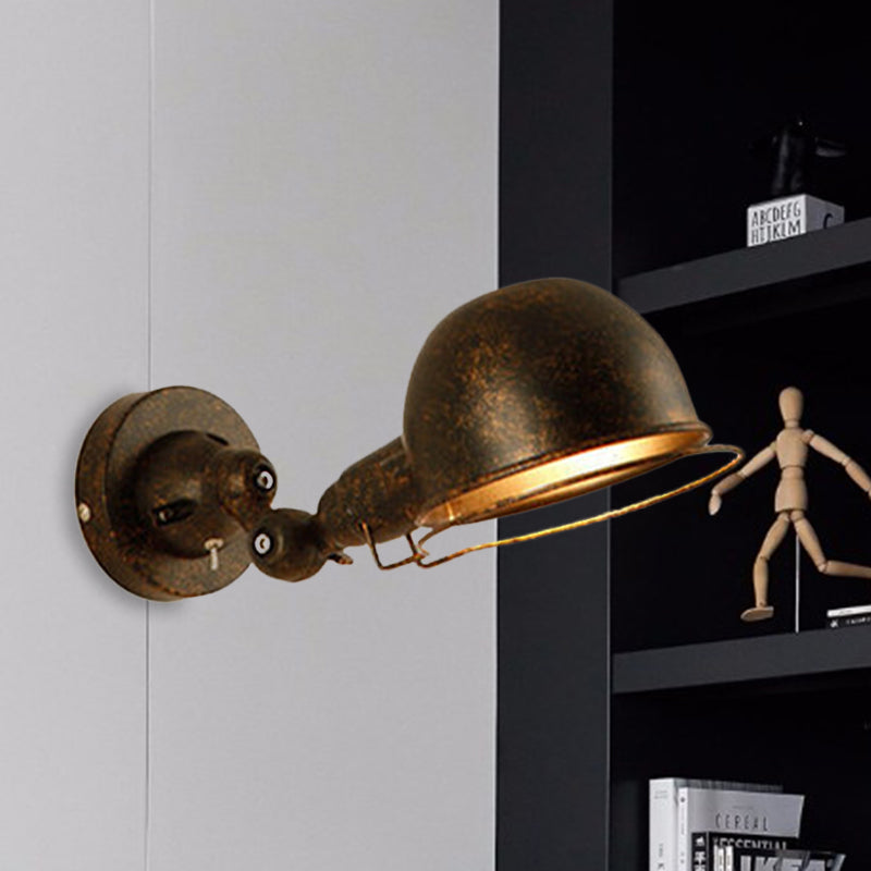 Rust/White Dome Wall Lamp Sconce Retro Style 1 Light Dining Room Adjustable Wall Lighting with Ring