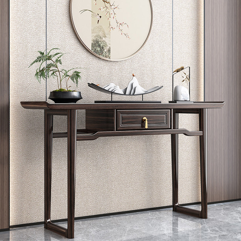 Rectangle Contemporary Console Table Brown Stone Console Sofa Table with 1 Drawer