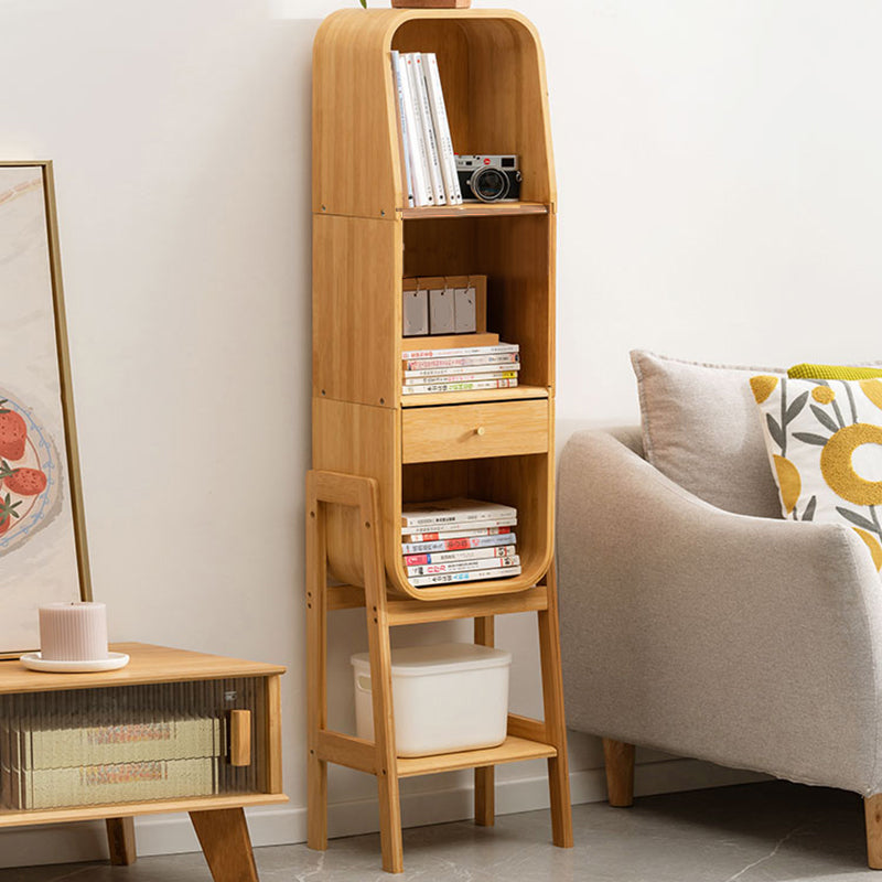 Vertical Contemporary Bamboo Bookcase Closed Back Bookshelf with Drawer