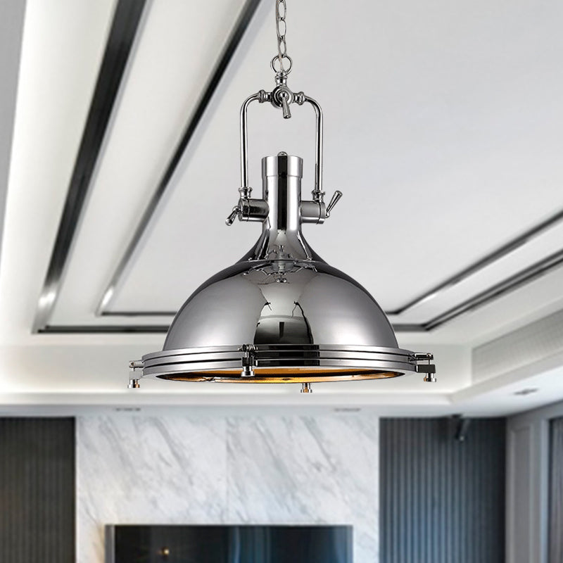 Nickel Finish Domed Pendant Light Industrial Metallic 1 Bulb Kitchen Hanging Lamp with Swivel Joint