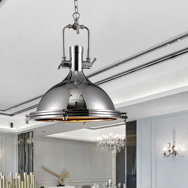 Nickel Finish Domed Pendant Light Industrial Metallic 1 Bulb Kitchen Hanging Lamp with Swivel Joint