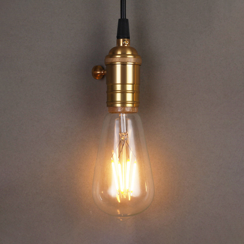Acabado de latón 1 Lámpara de suspensión de cabeza Vintage Metal industrial Bombilla desnuda Luz de colgante para restaurante