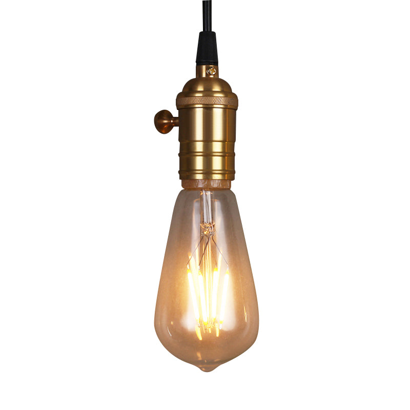 Acabado de latón 1 Lámpara de suspensión de cabeza Vintage Metal industrial Bombilla desnuda Luz de colgante para restaurante
