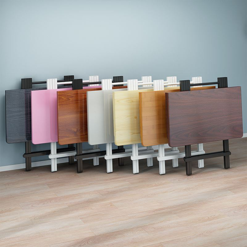 Modern Folding Dining Table Square Wood Top with Metal Legs for Home