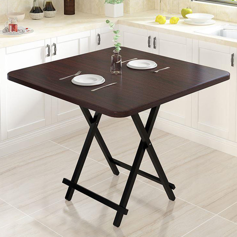 Modern Folding Dining Table Square Wood Top with Metal Legs for Home