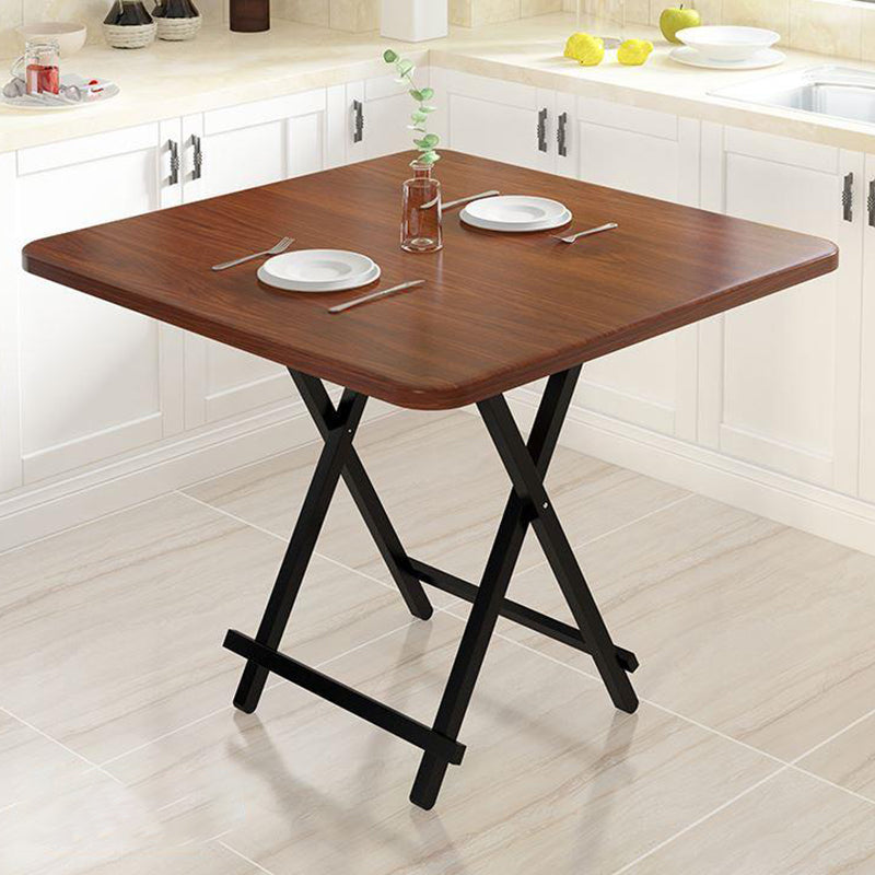 Modern Folding Dining Table Square Wood Top with Metal Legs for Home