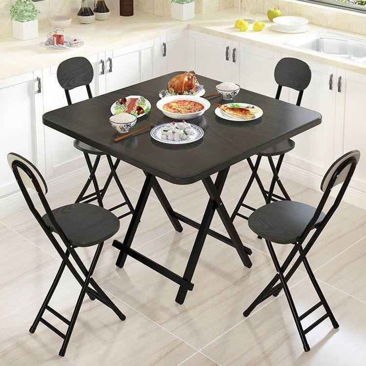 Modern Folding Dining Table Square Wood Top with Metal Legs for Home
